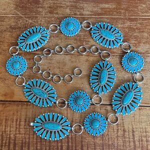 Angel Ranch Style Turquoise and Silver Concho Western Chain Belt